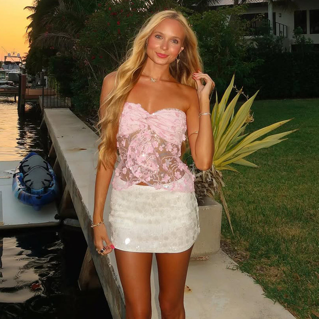 Yellow Floral Sequin Tube Top