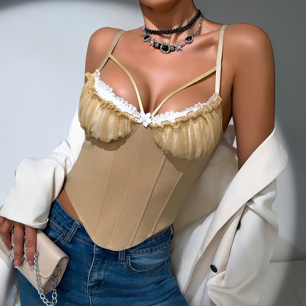 Contrast-Lace Corset Cami