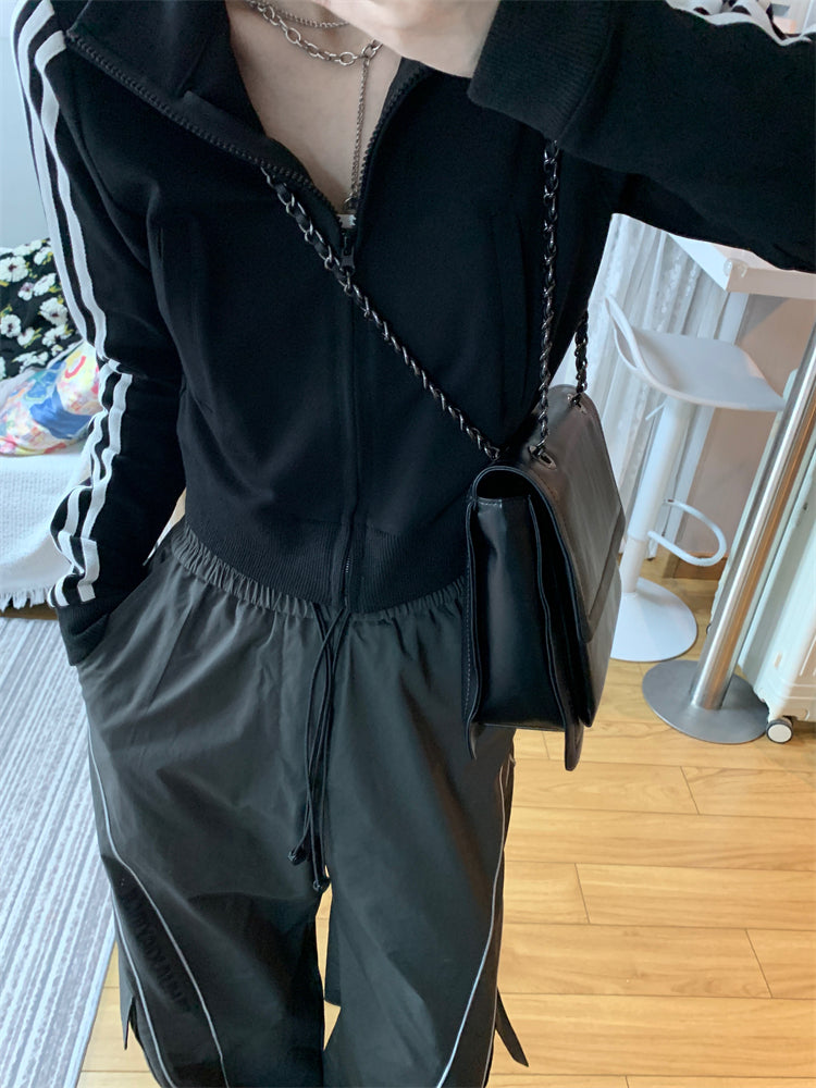 Wide-Leg Cargo Track Pants