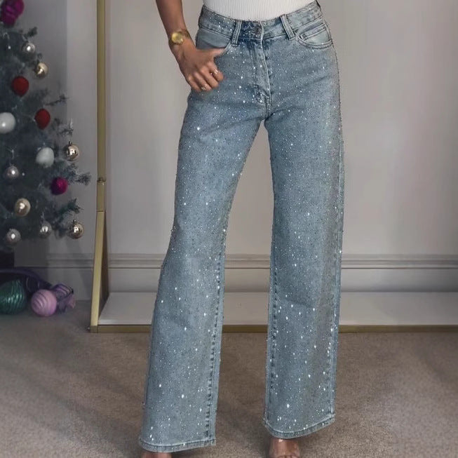 Rhinestone Straight-Leg Jeans