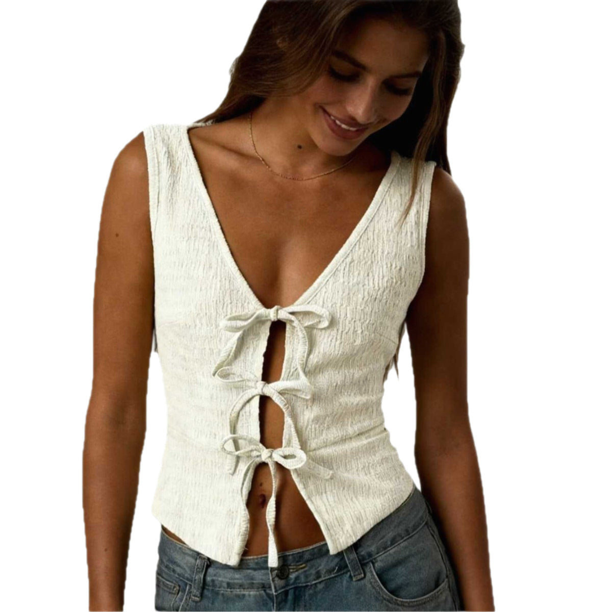 Tie-Front Textured Top
