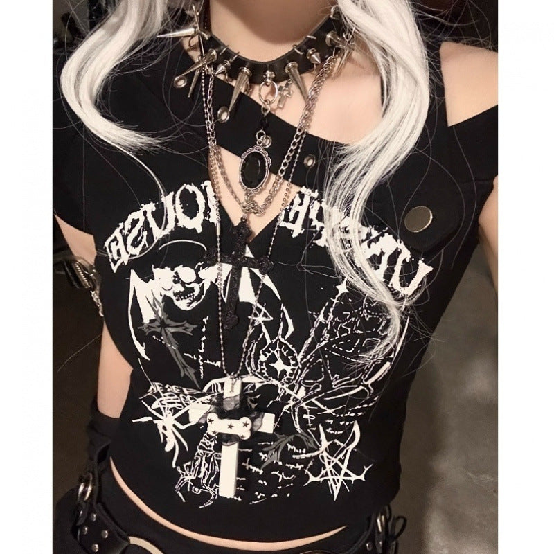 Skull-Print Halter Top