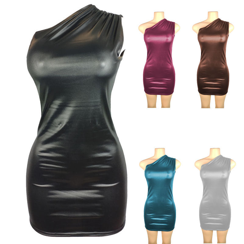 One-Shoulder Leather-Look Mini Dress