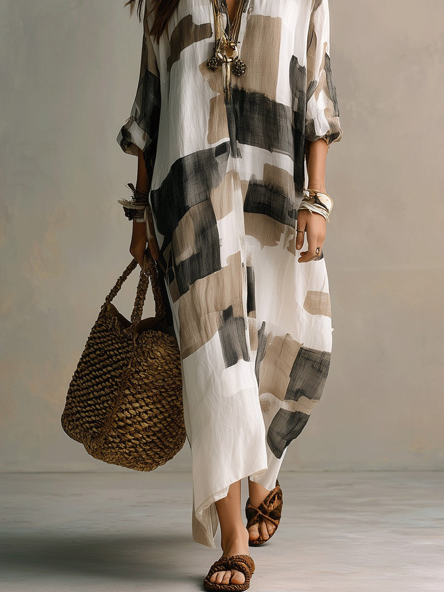 Printed Long-Sleeve Shirt Dress