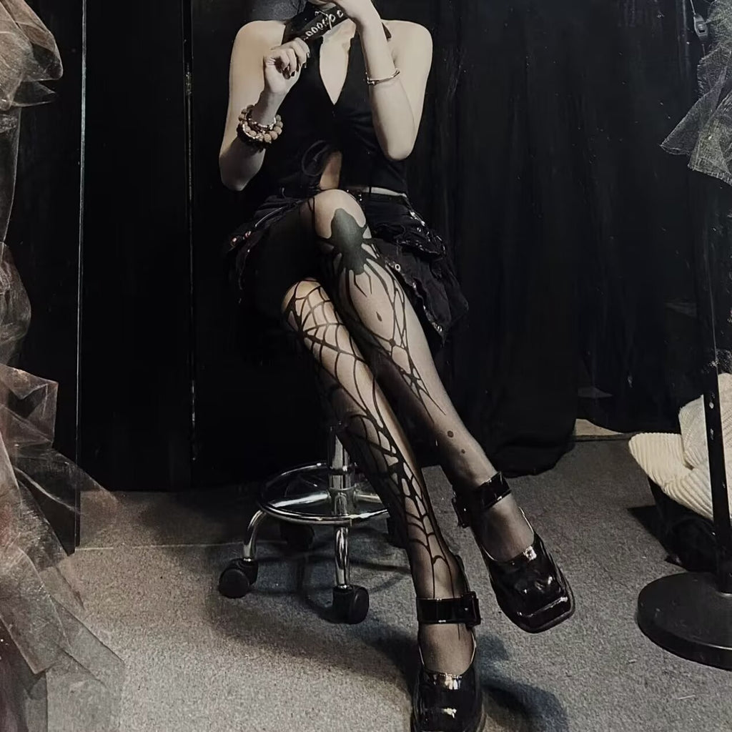 Spiderweb-Print Sheer Tights