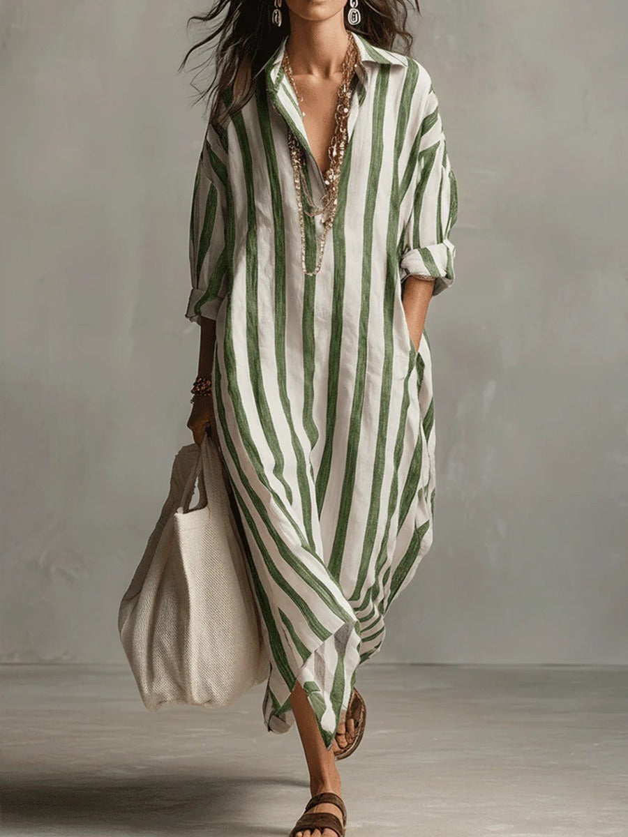 Striped V-Neck Long Dress