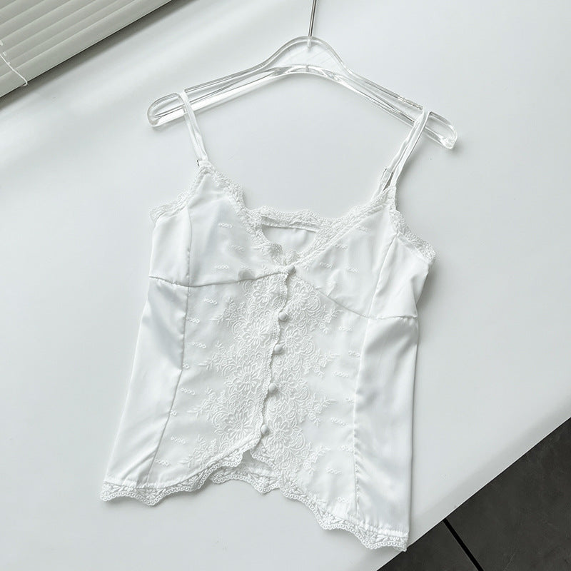 Lace-Trim Button-Front Cami