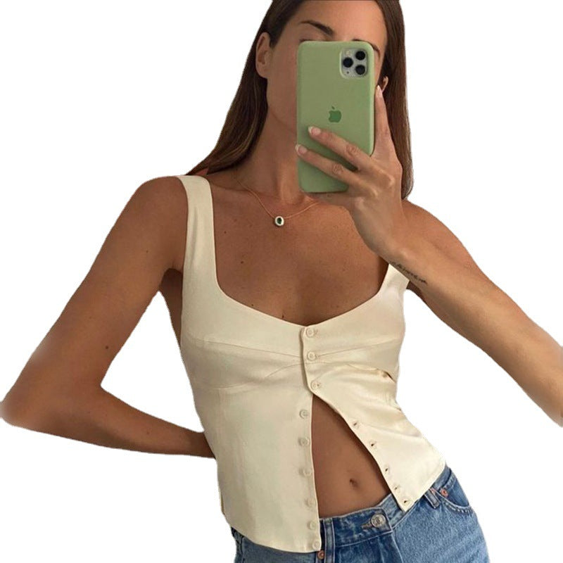 Square-Neck Button-Front Cami