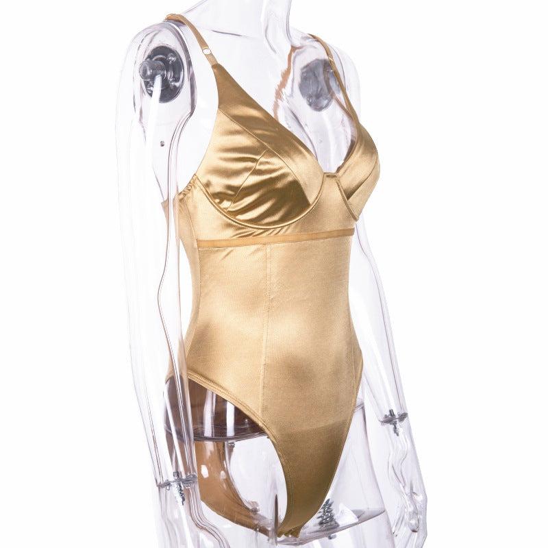 V-Neck Satin-Finish Bodysuit