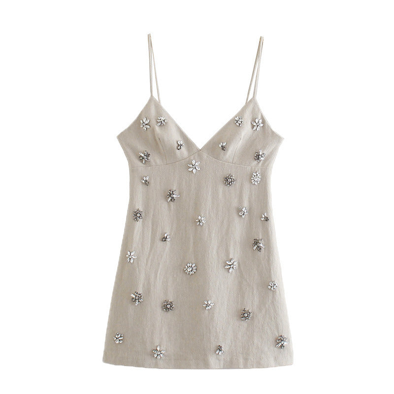 Rhinestone V-Neck Mini Dress