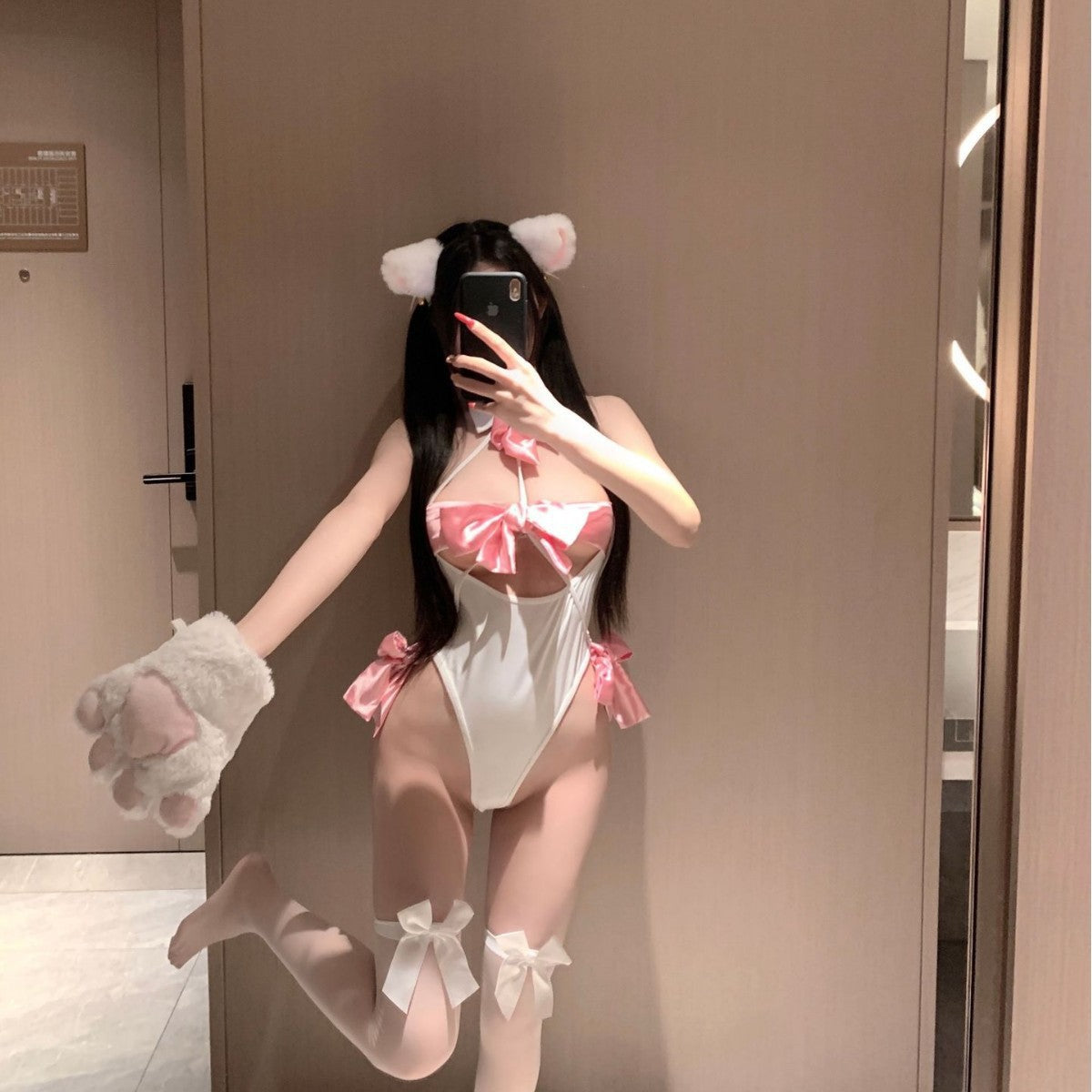 Cat-Ear Costume Bodysuit Set