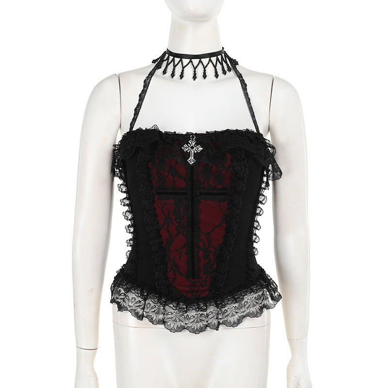 Lace-Trim Halter Corset Top