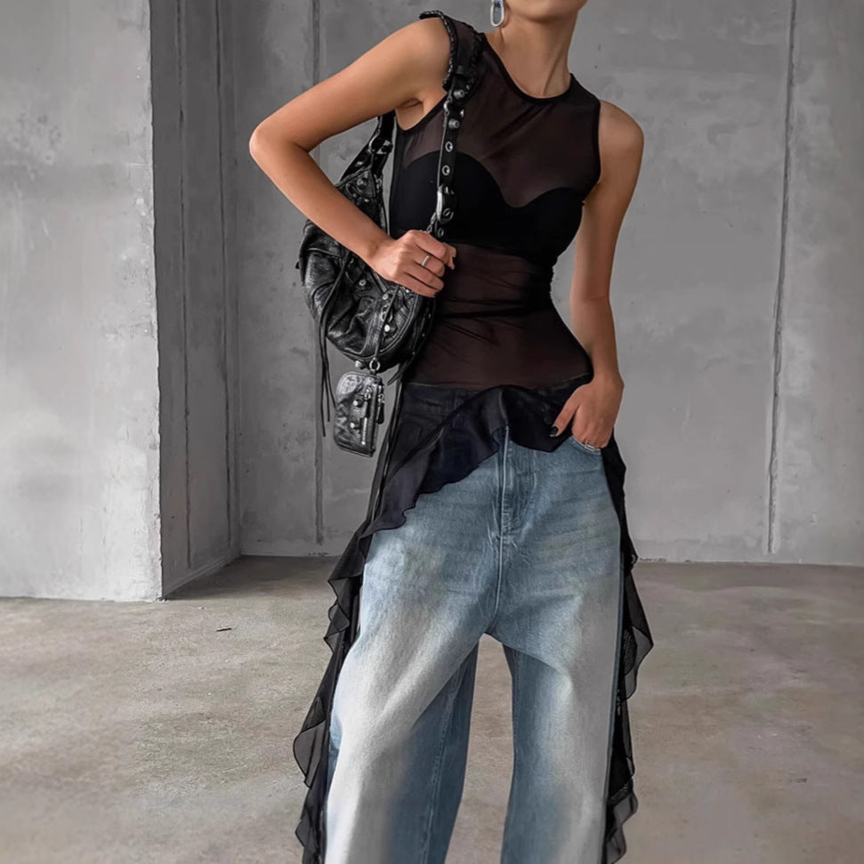 Ruffled Tulle Maxi Top