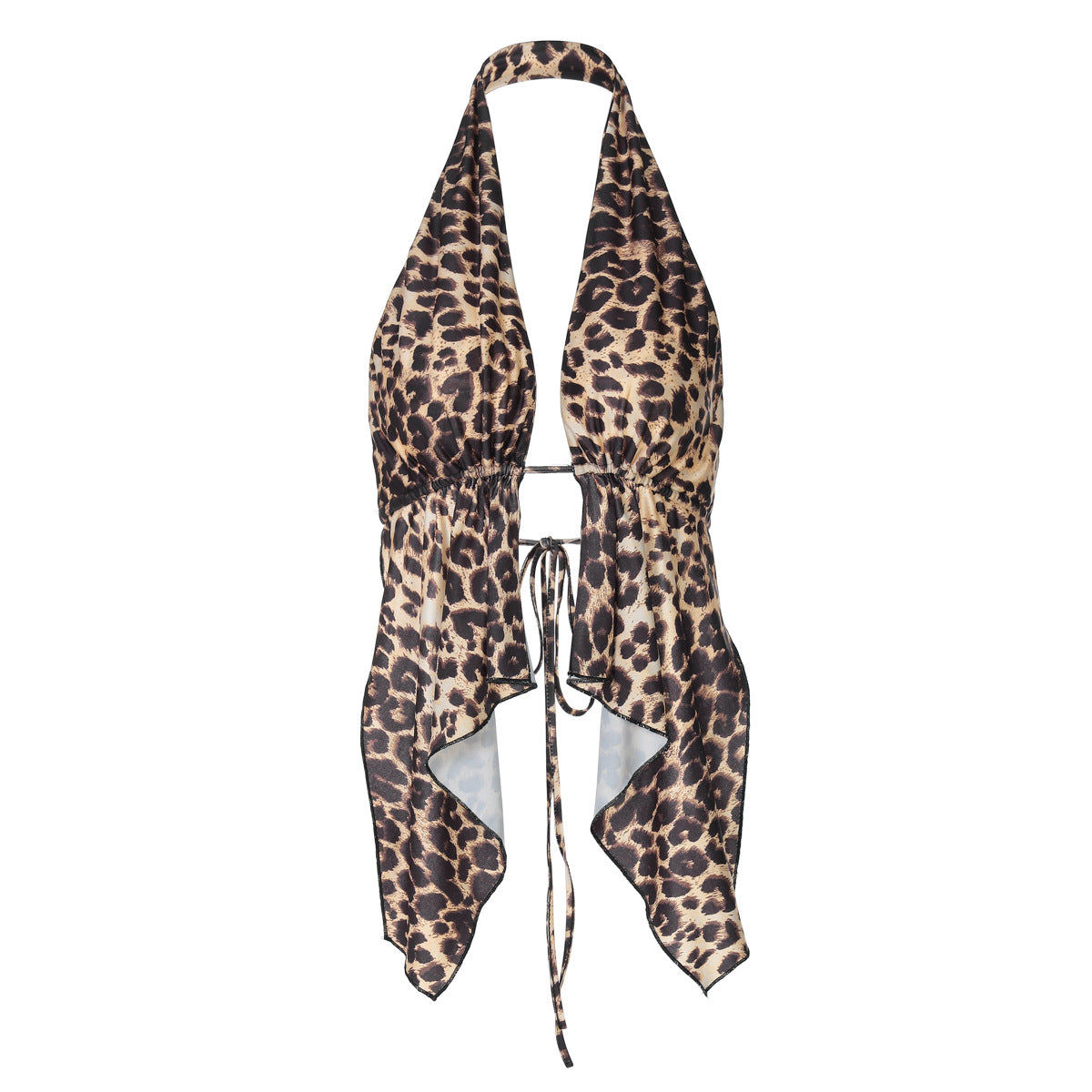 Leopard-Print Tie-Front Halter Top