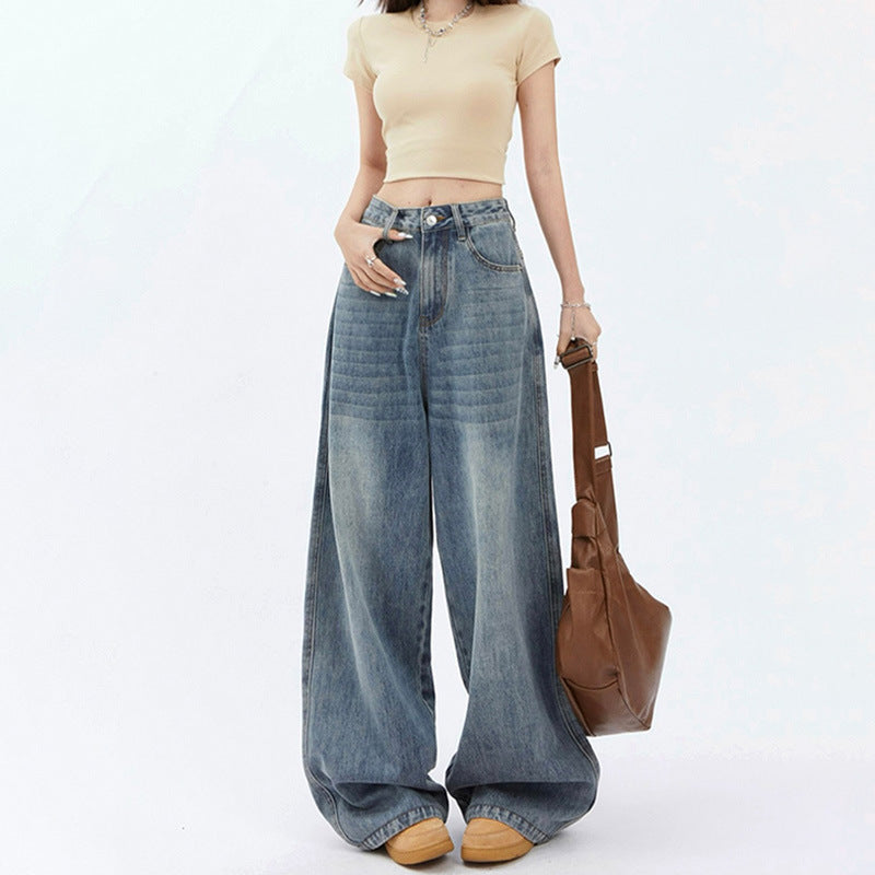 High-Waisted Draped Wide-Leg Jeans