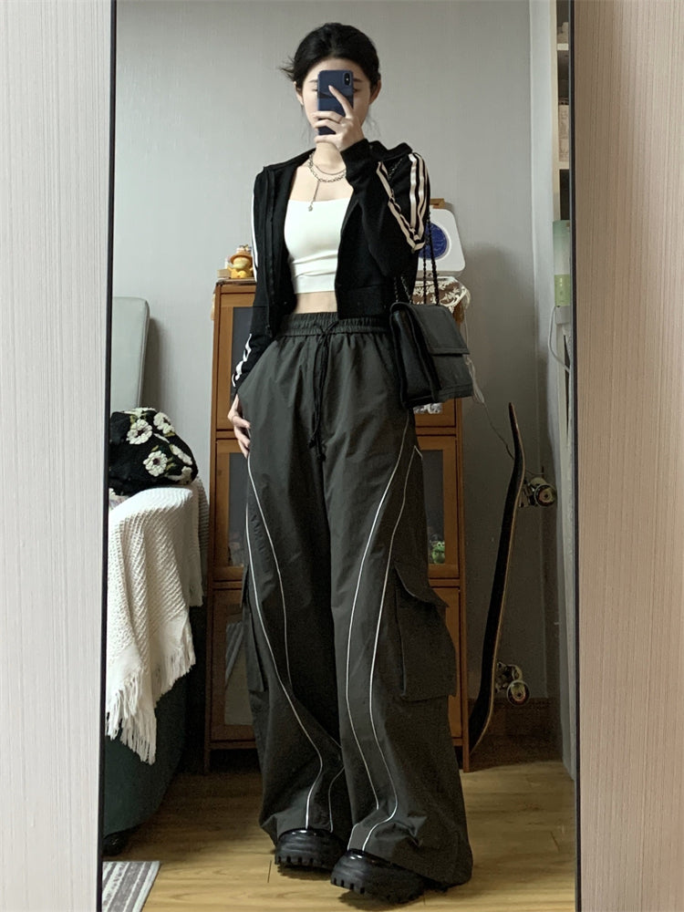 Wide-Leg Cargo Track Pants