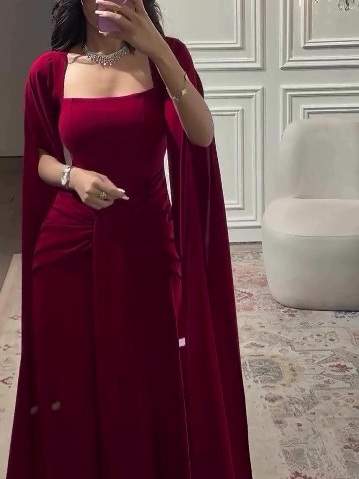 Square-Neck Cape Maxi Dress