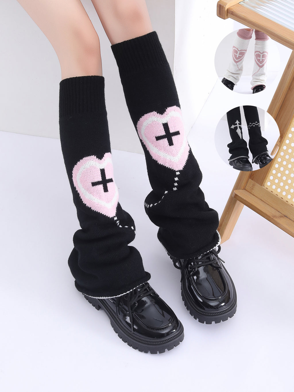 Heart & Cross Knit Leg Warmers