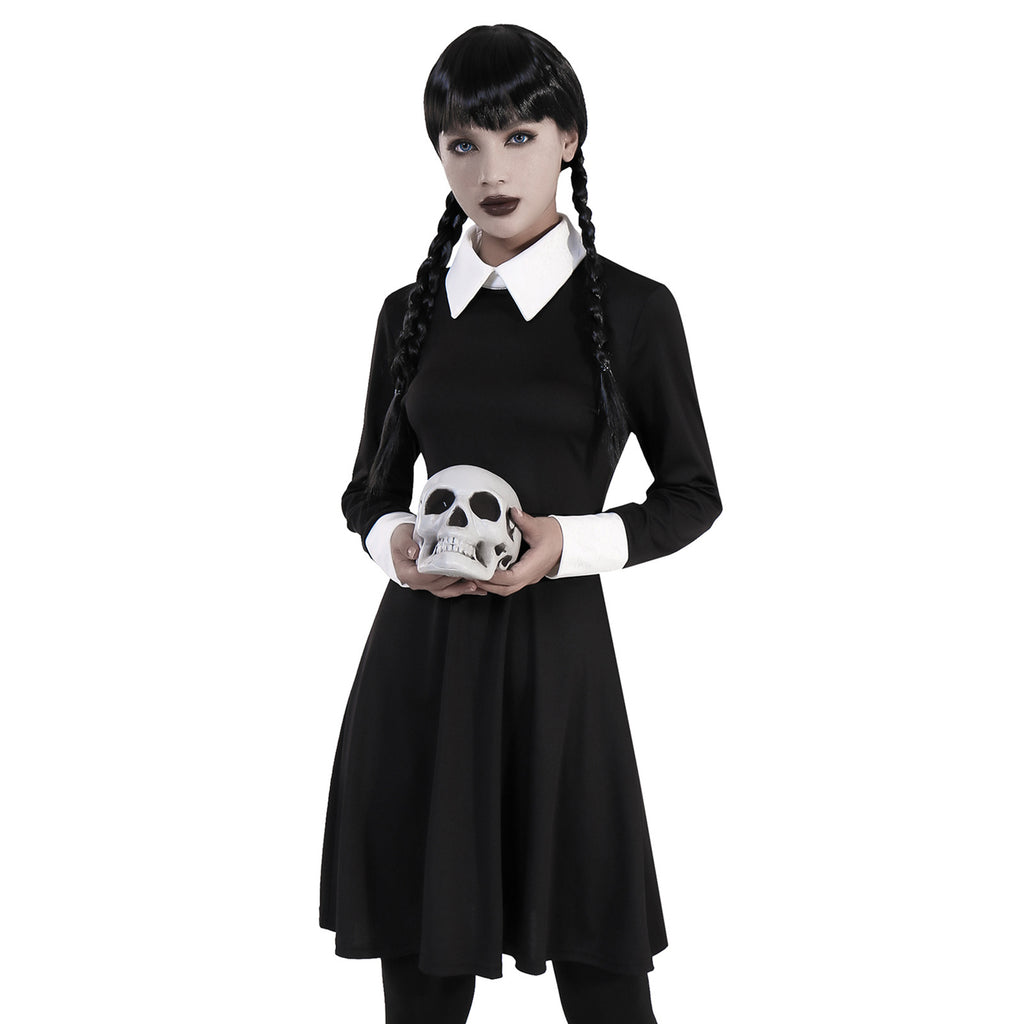 Contrast-Collar Skater Dress