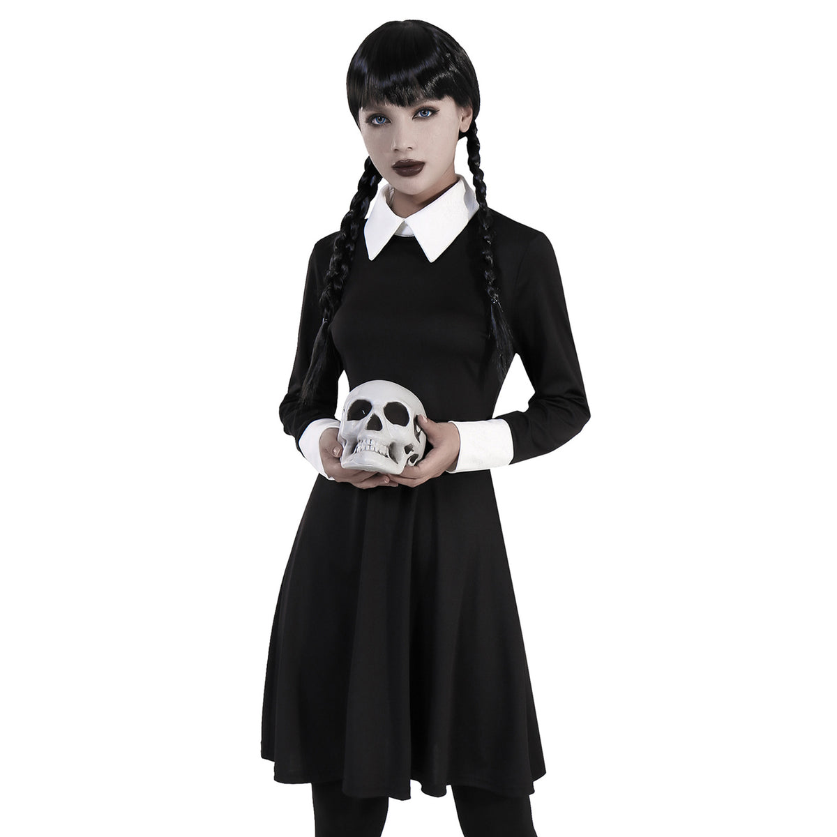 Contrast-Collar Skater Dress