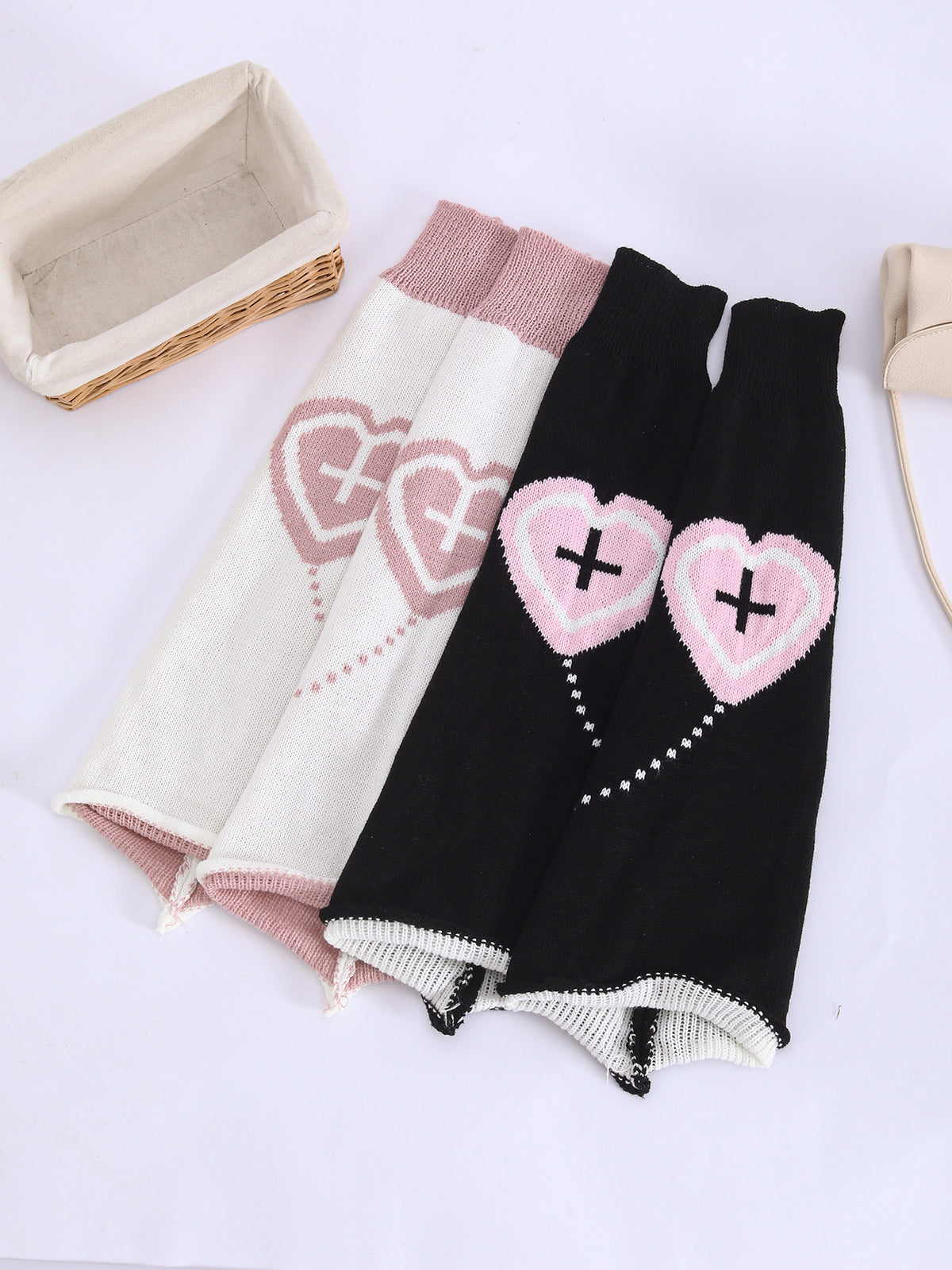 Heart & Cross Knit Leg Warmers