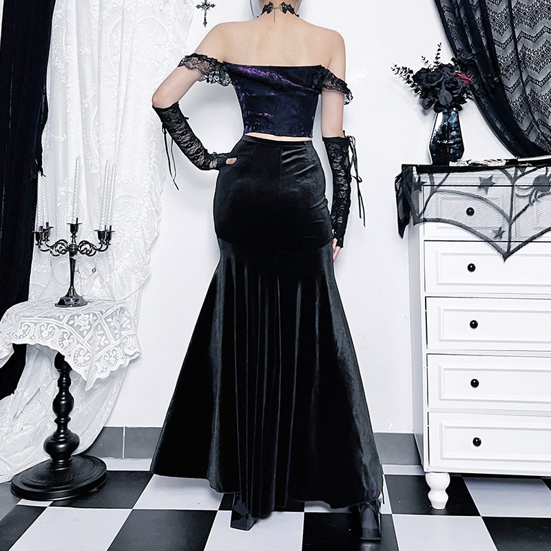 Gothic Floral Fishtail Maxi Skirt