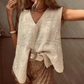 Openwork V-Neck Button Vest
