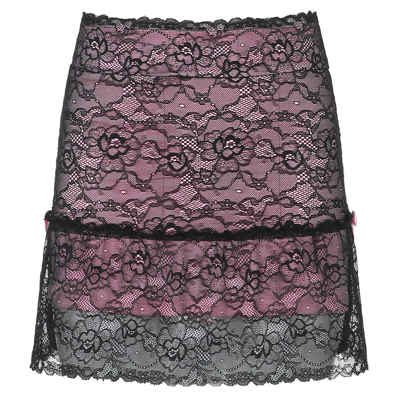 Lace-Overlay Mini Skirt