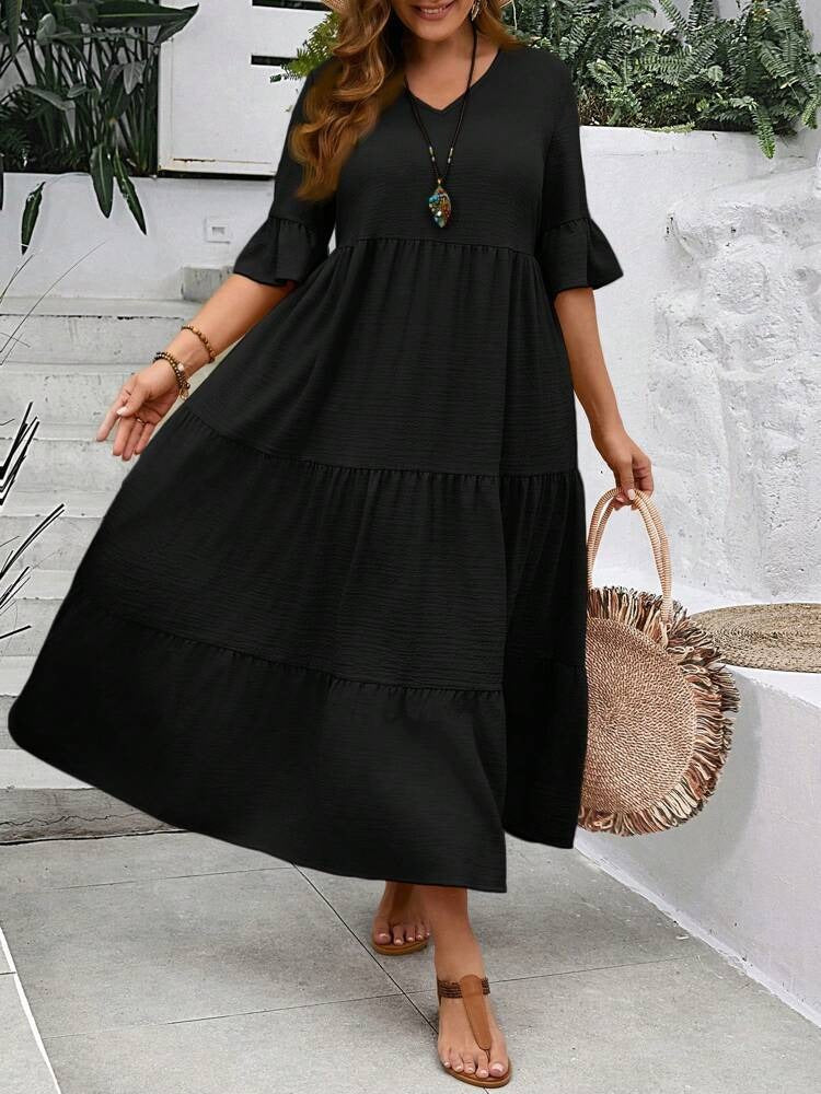 V-Neck Tiered Maxi Dress — Plus Sizes