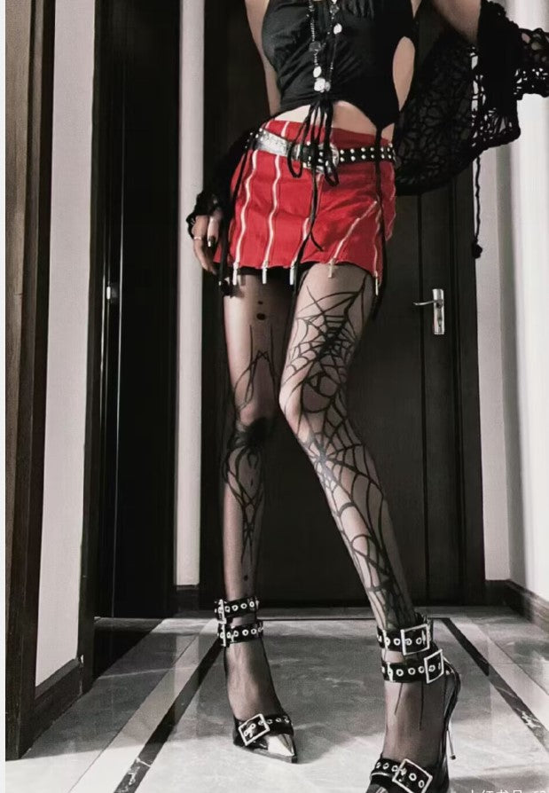 Spiderweb-Print Sheer Tights