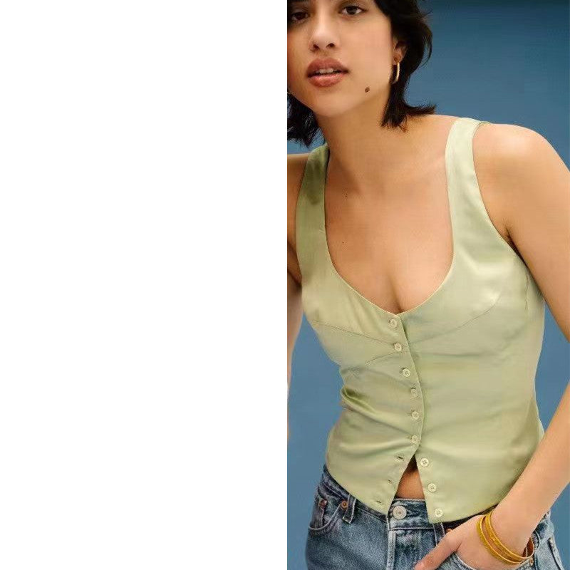 Square-Neck Button-Front Cami