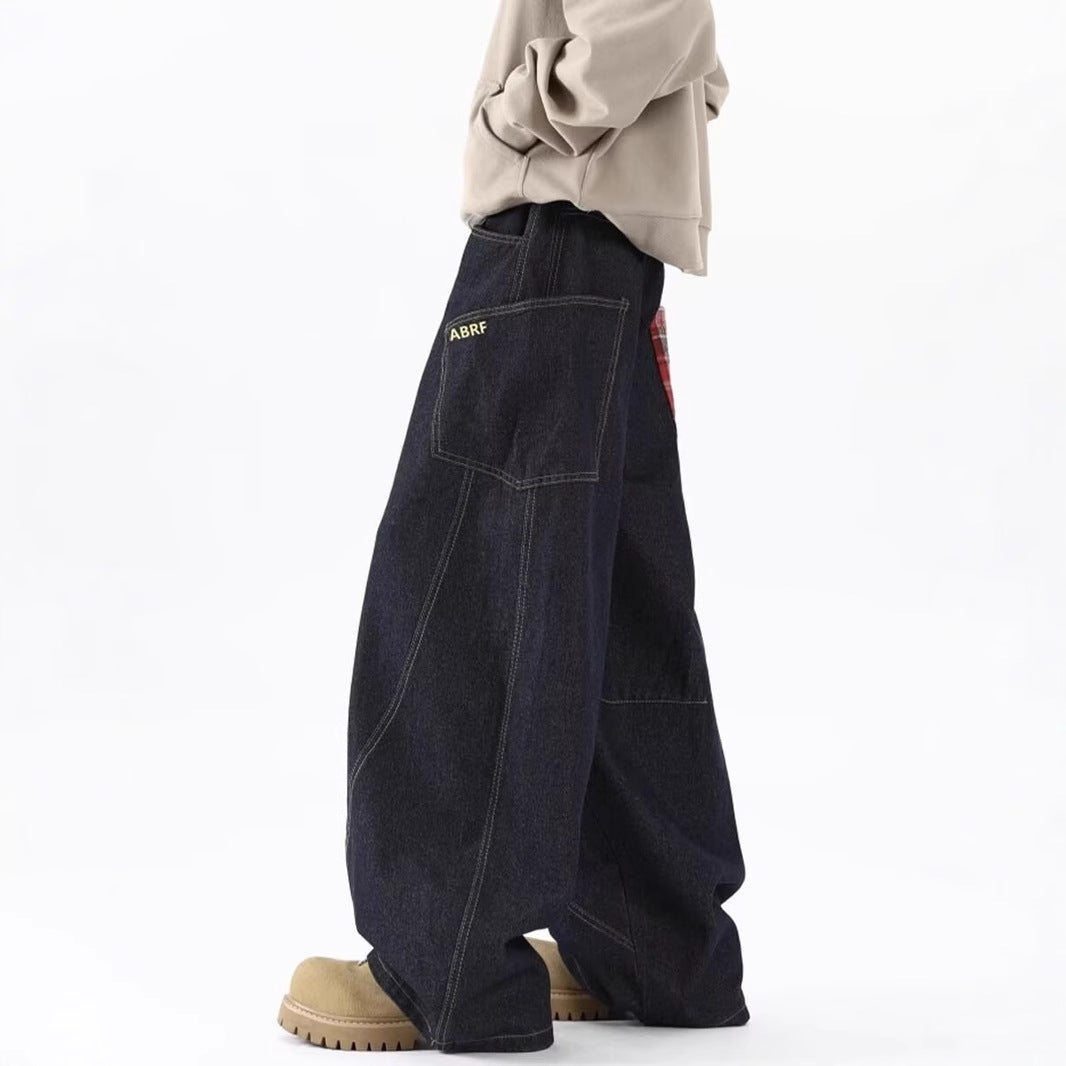 Plaid-Panel Wide-Leg Jeans