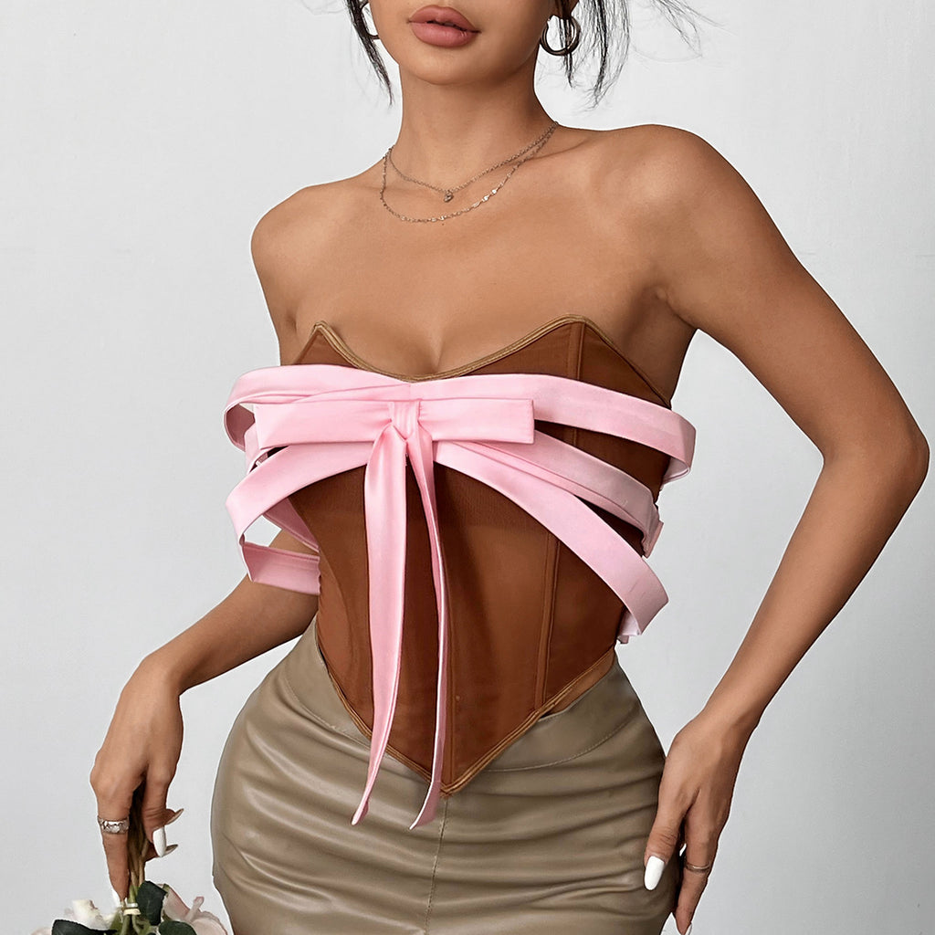 Oversized-Bow Strapless Top