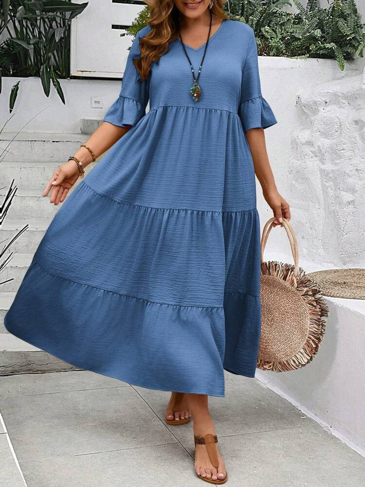 V-Neck Tiered Maxi Dress — Plus Sizes