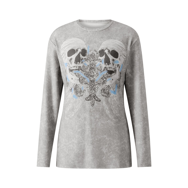 Skull-Print Long-Sleeve Top