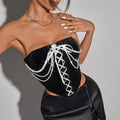 Chain-Embellished Velvet Corset Top