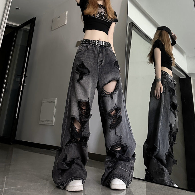 Distressed Wide-Leg Jeans