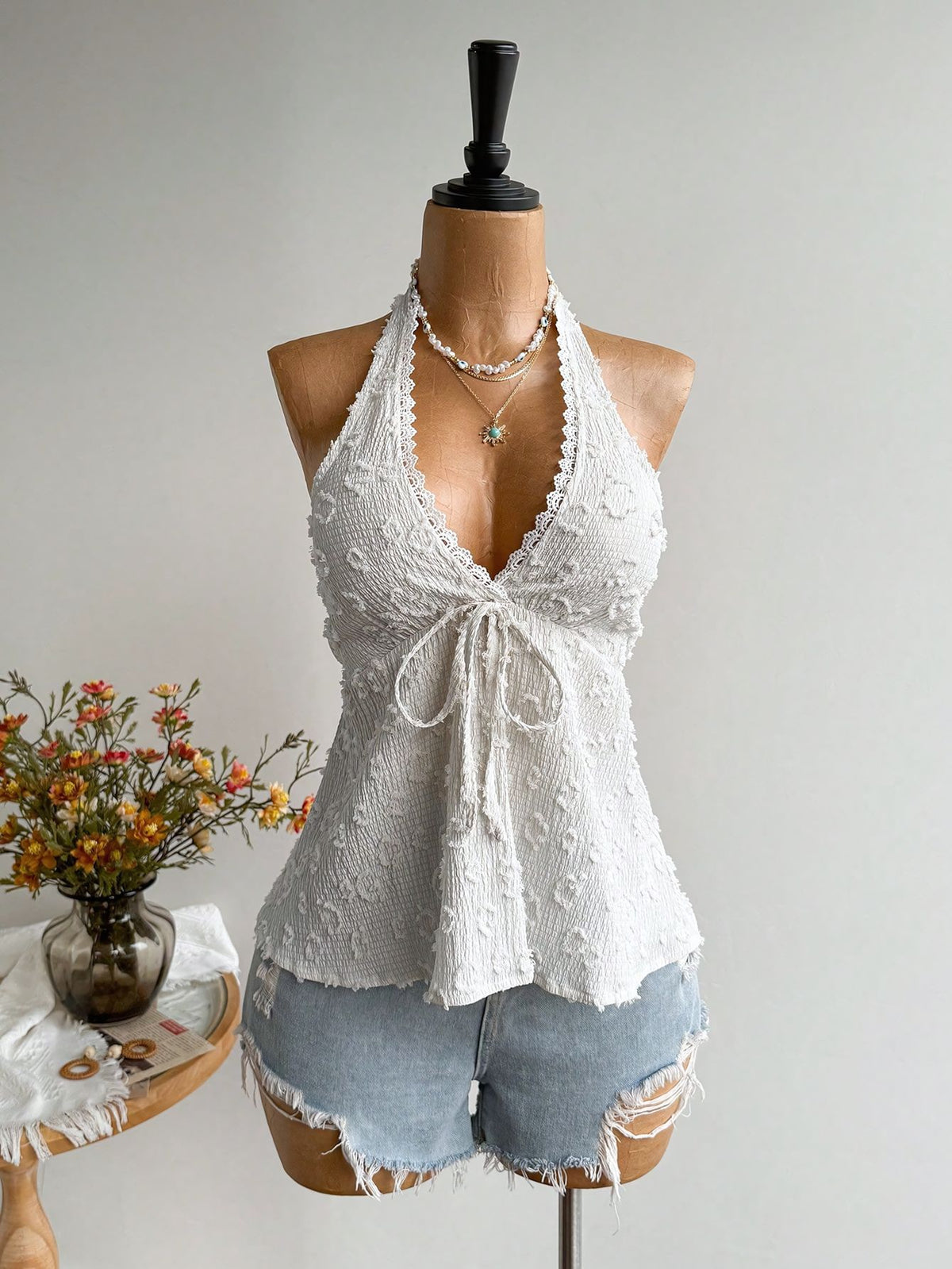 Lace Halter Peplum Top