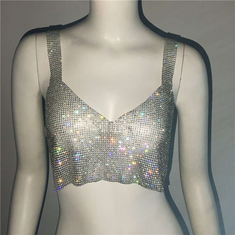 Rhinestone Metallic-Effect Crop Top