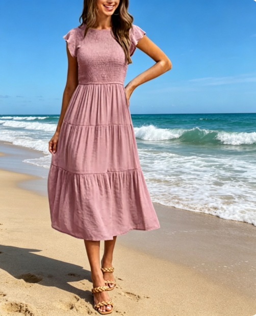Flutter-Sleeve Ruched Dress