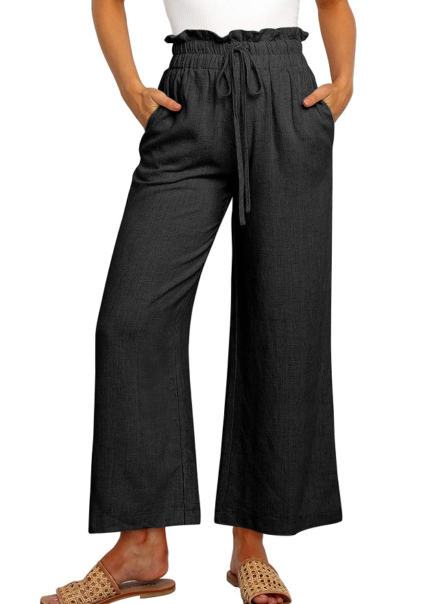Drawstring Wide-Leg Cropped Pants