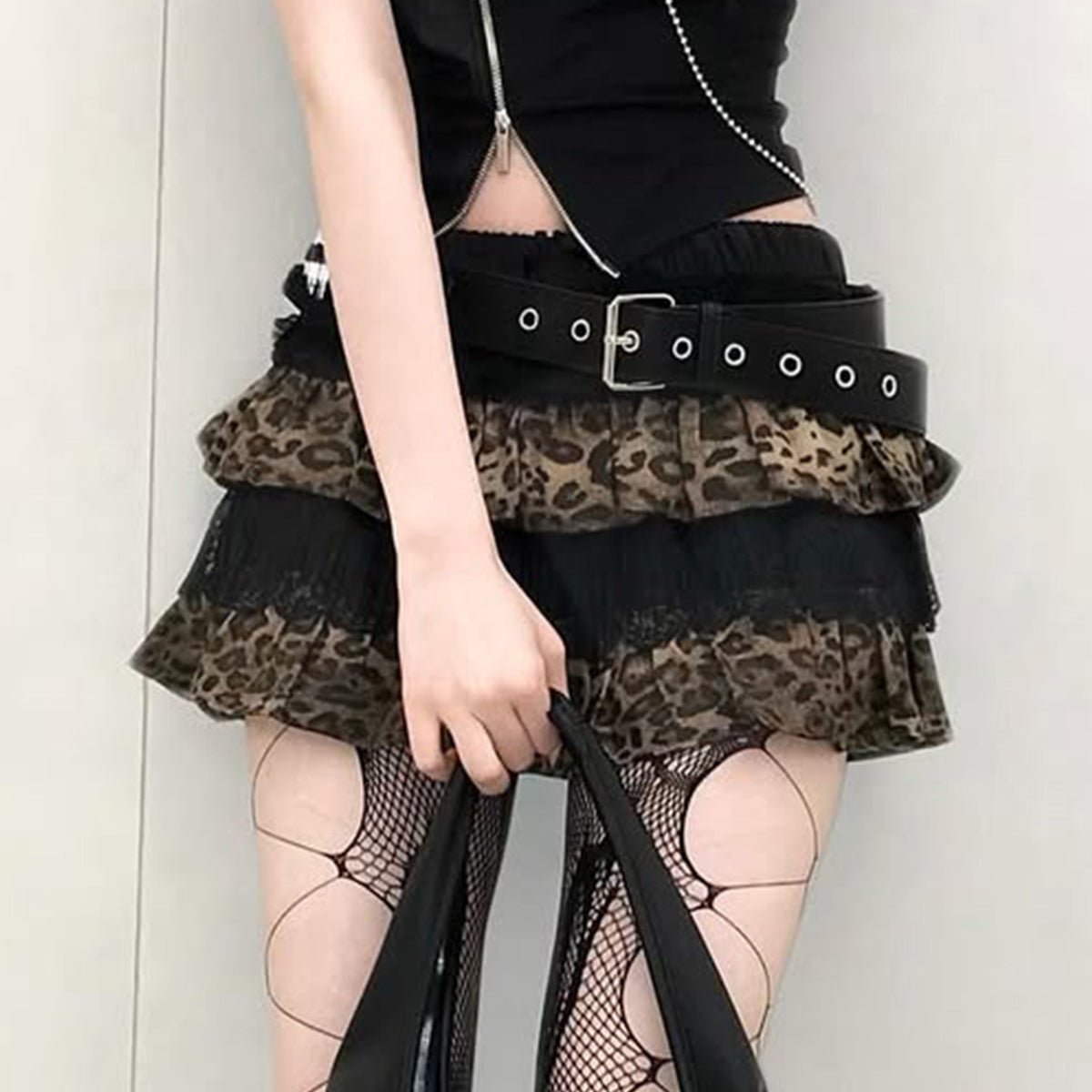Leopard & Lace Ruffle Mini Skirt