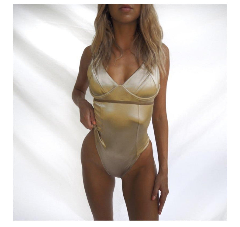 V-Neck Satin-Finish Bodysuit