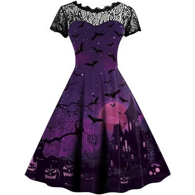 Halloween-Print Lace-Yoke Dress