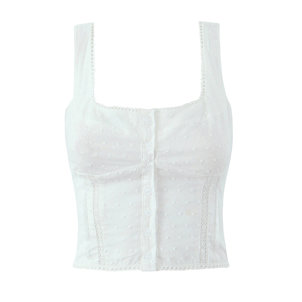 Floral-Embroidered Button-Front Cami