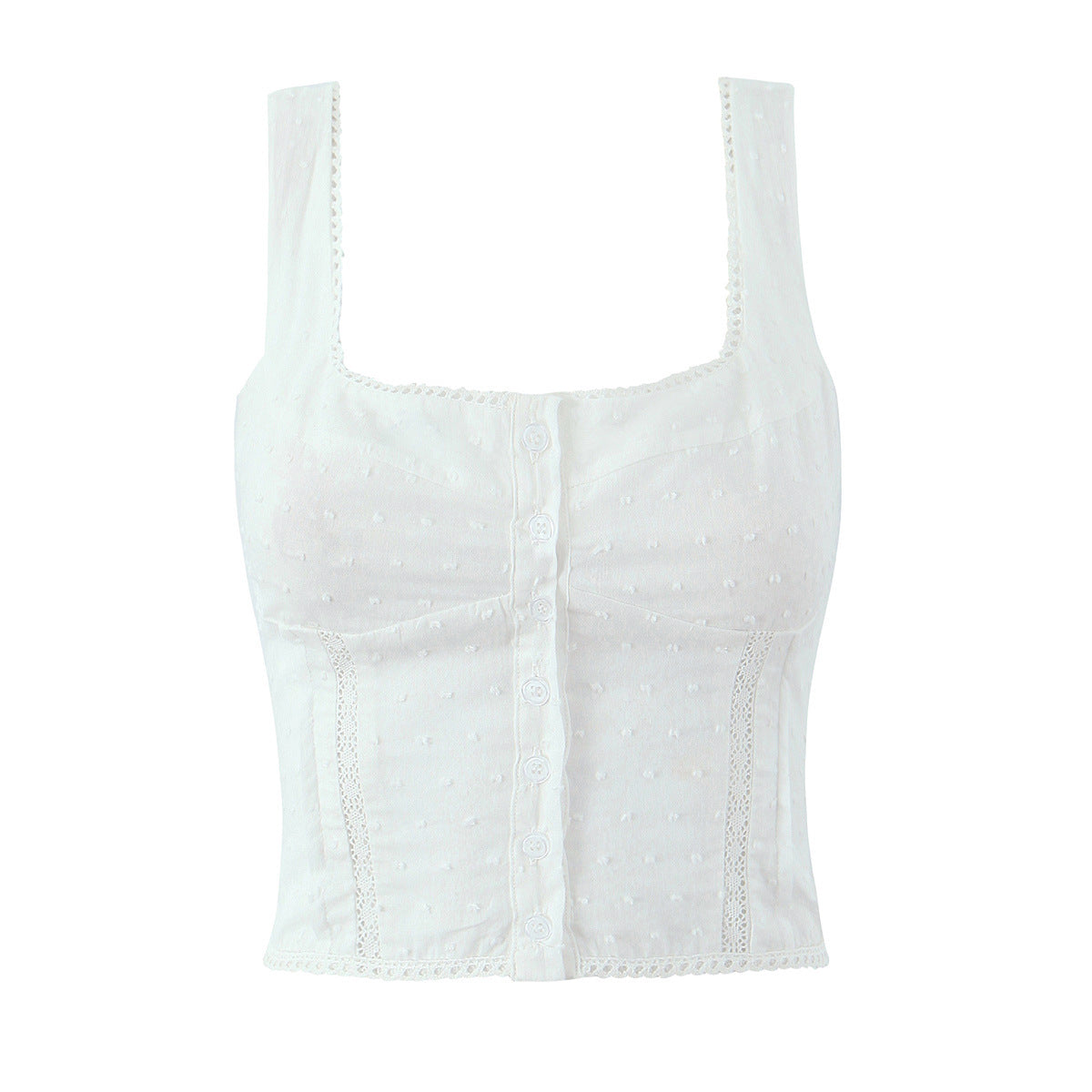 Floral-Embroidered Button-Front Cami