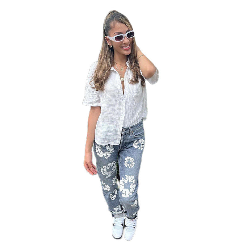 Floral-Print Straight-Leg Jeans