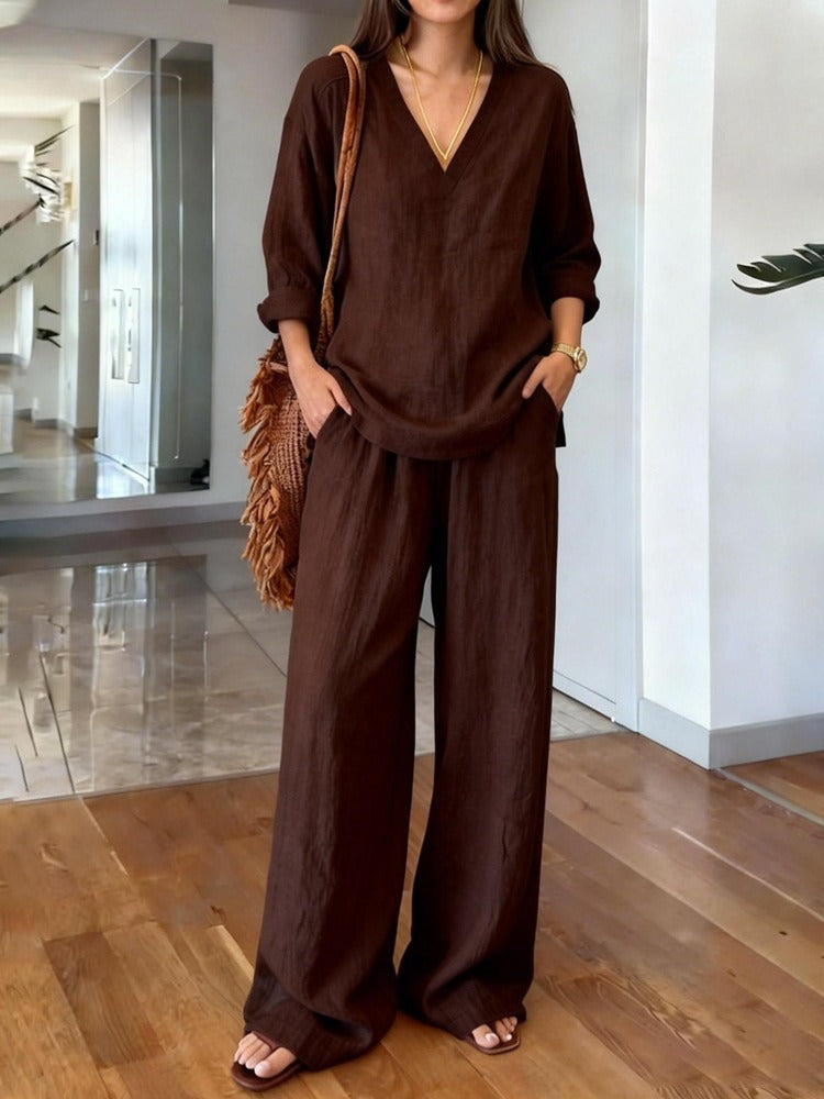 Relaxed V-Neck Two-Piece Set