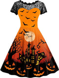Halloween-Print Lace-Yoke Dress