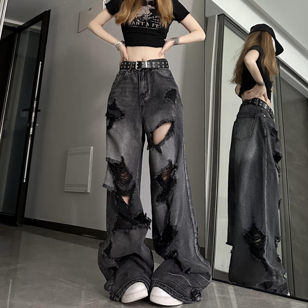 Distressed Wide-Leg Jeans